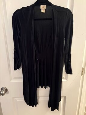eyelash couture Black Draped Open-Front Cardigan